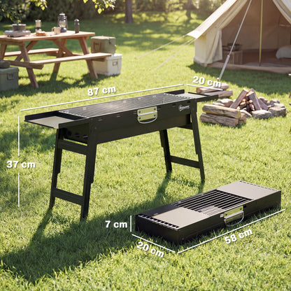BBQ Grill, Charcoal Barbecue with 2 Side Shelves and Handle, Black