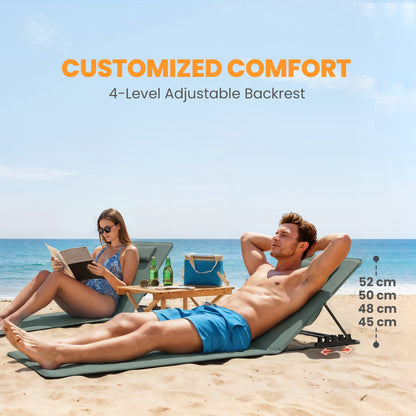 2 Pcs Foldable Sun Loungers, Beach Lounger with Adjustable Back