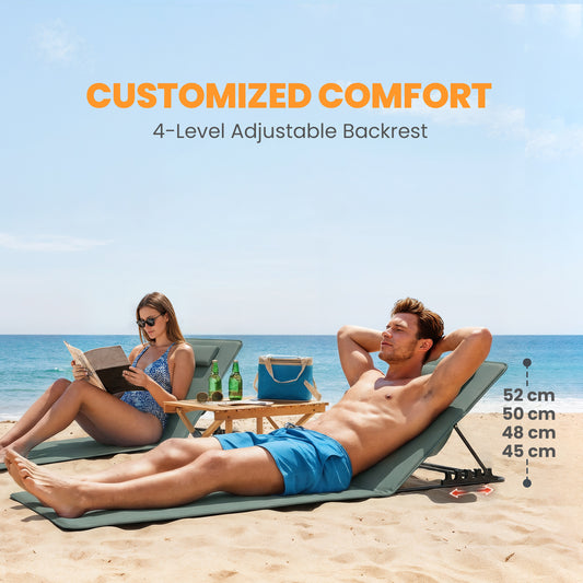 2 Pcs Foldable Sun Loungers, Beach Lounger with Adjustable Back