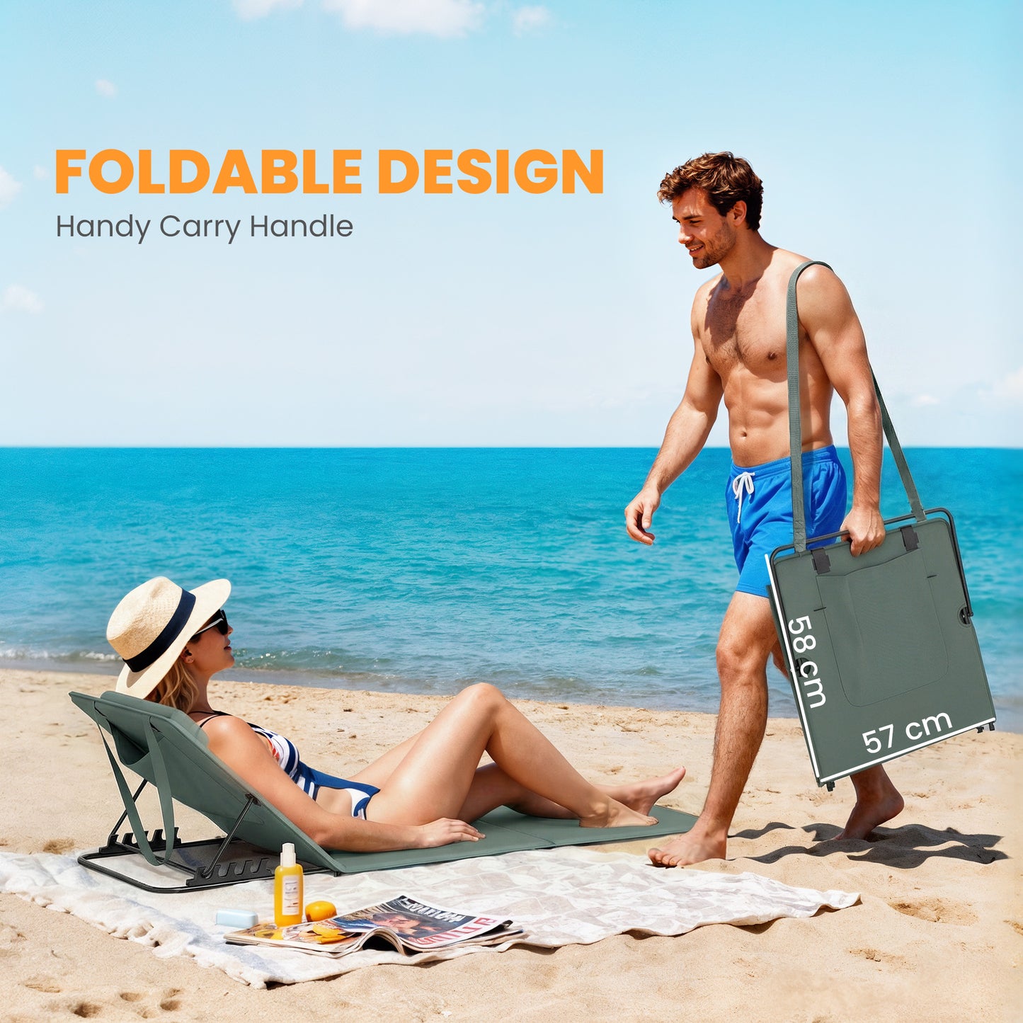 2 Pcs Foldable Sun Loungers, Beach Lounger with Adjustable Back