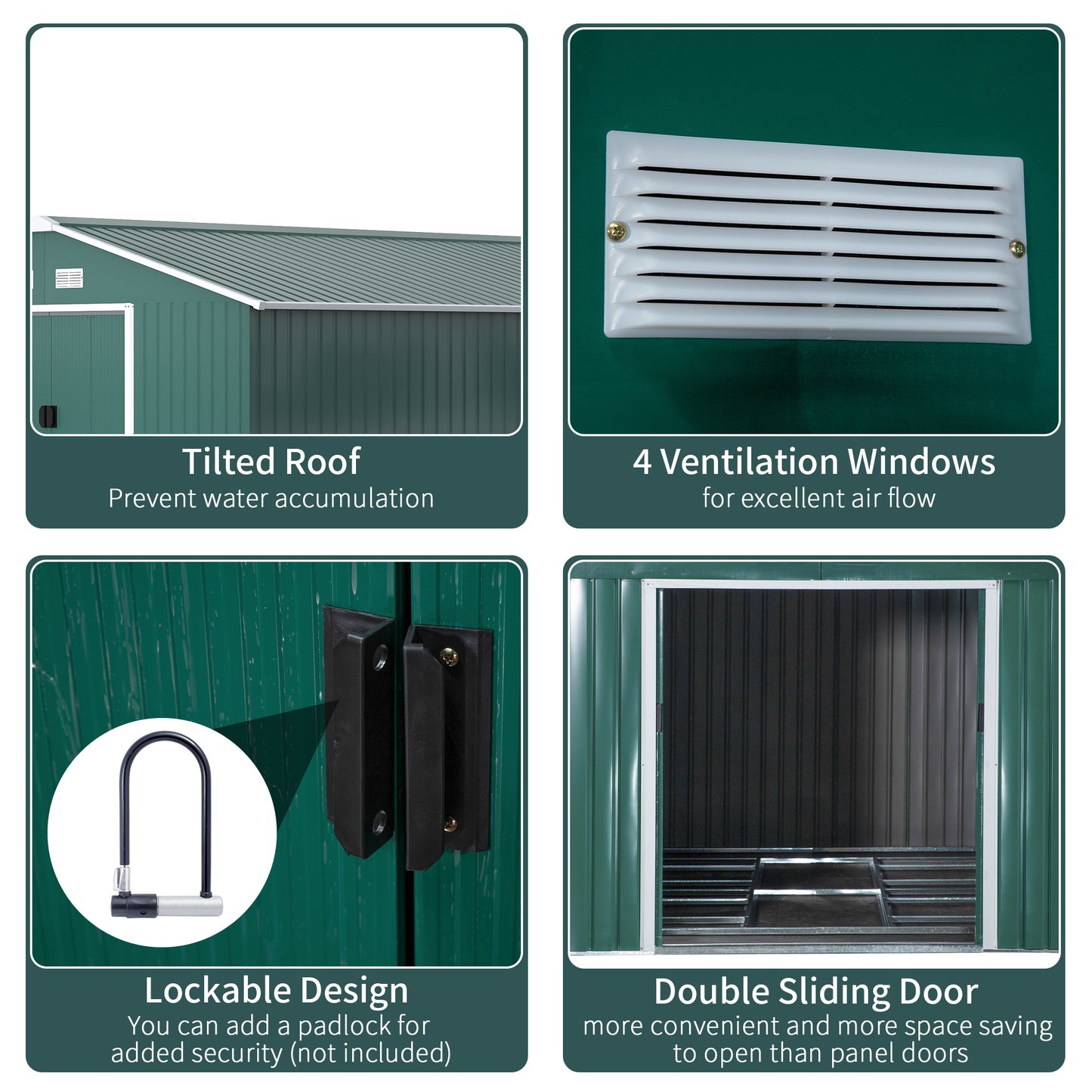 Outsunny 13 x 11ft Garden Metal Storage Shed Outdoor Storage Shed with Foundation Ventilation & Doors, Green