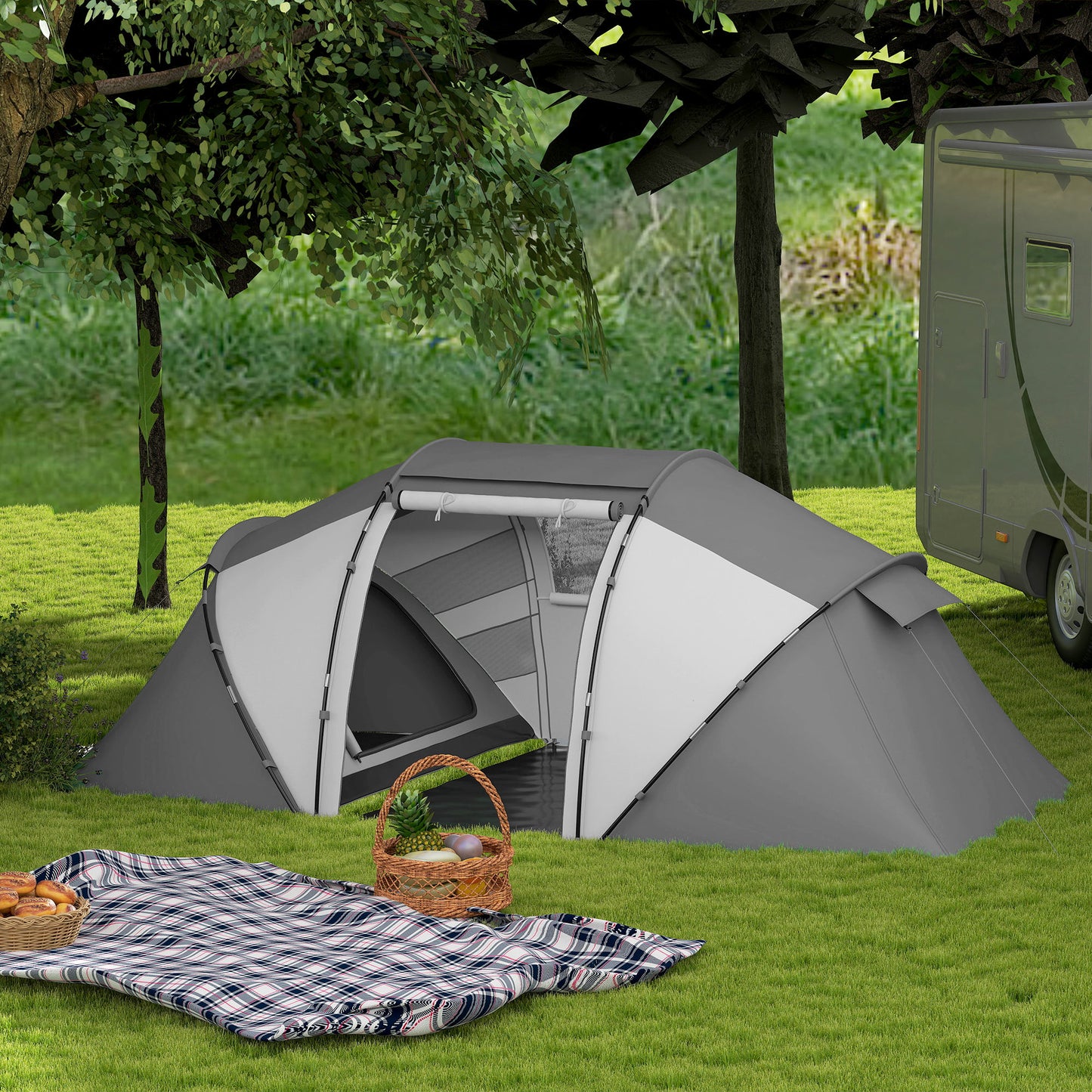 4-6 Persons Camping Tent Dome Family Travel Group Hiking Room Fishing