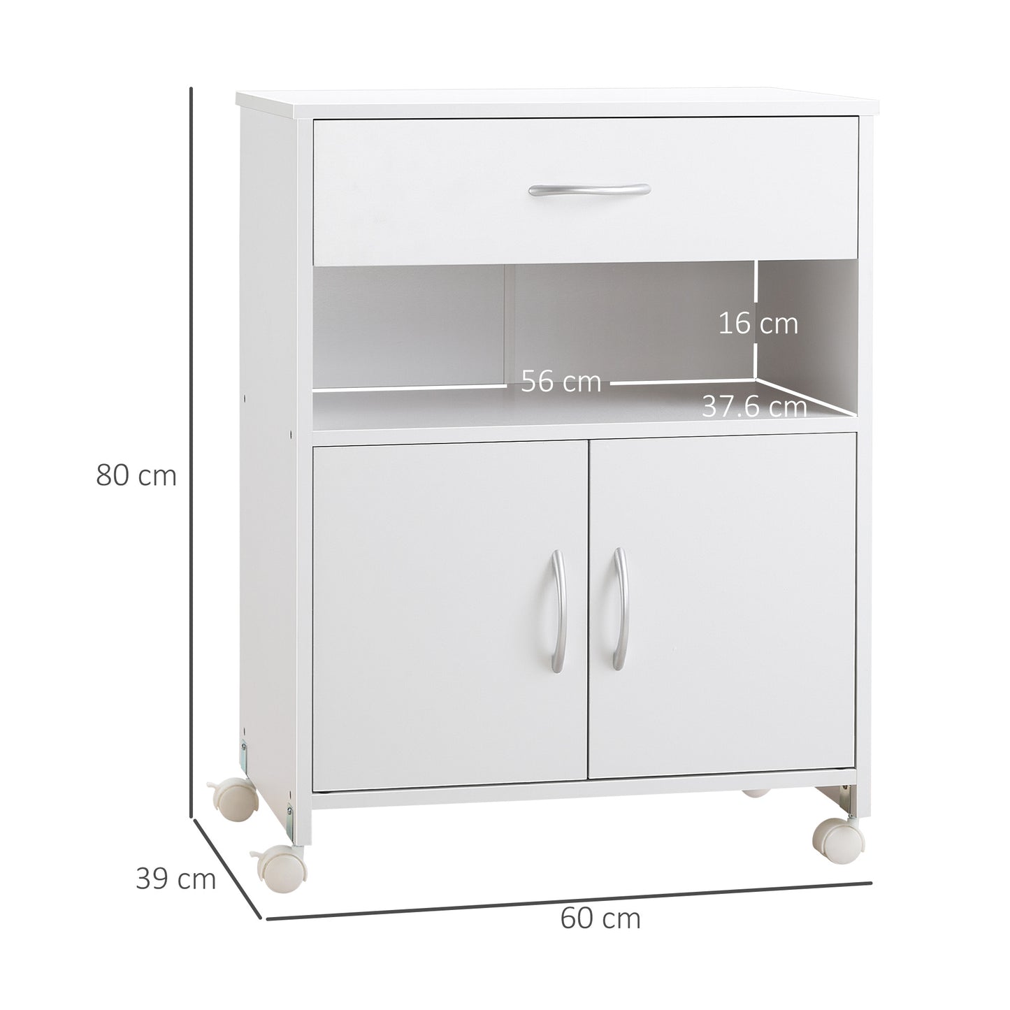 Mobile Printer Stand w/ Storage Shelf Universal Wheels for Home White