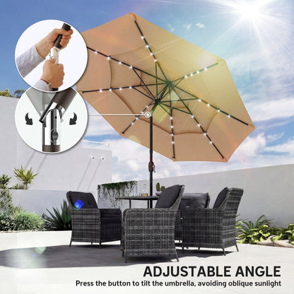 2.8 m Garden Parasol Umbrella with Light, Patio Umbrella, Khaki
