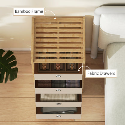 Chest of Drawers, 4 Drawers Dresser with Bamboo Frame, Cream White