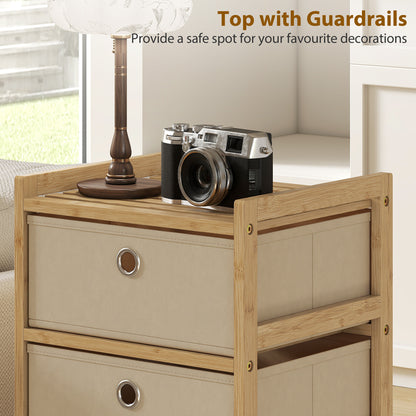 Chest of Drawers, 4 Drawers Dresser with Bamboo Frame, Cream White