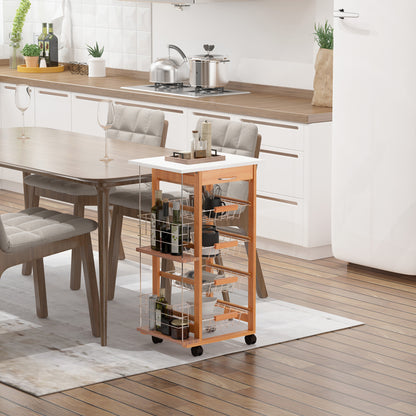 Multi-Use Kitchen Island Trolley Baskets Side Racks Drawer Worktop Brown