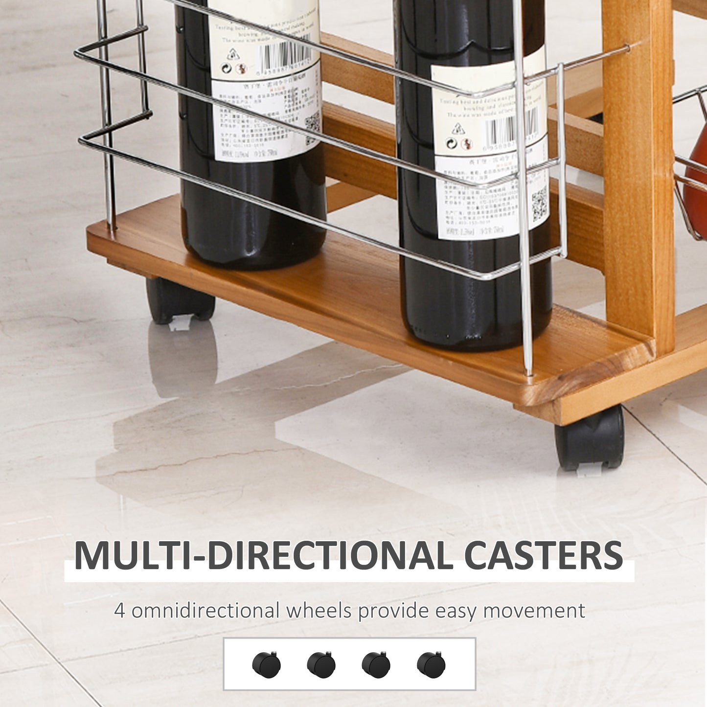Multi-Use Kitchen Island Trolley Baskets Side Racks Drawer Worktop Brown