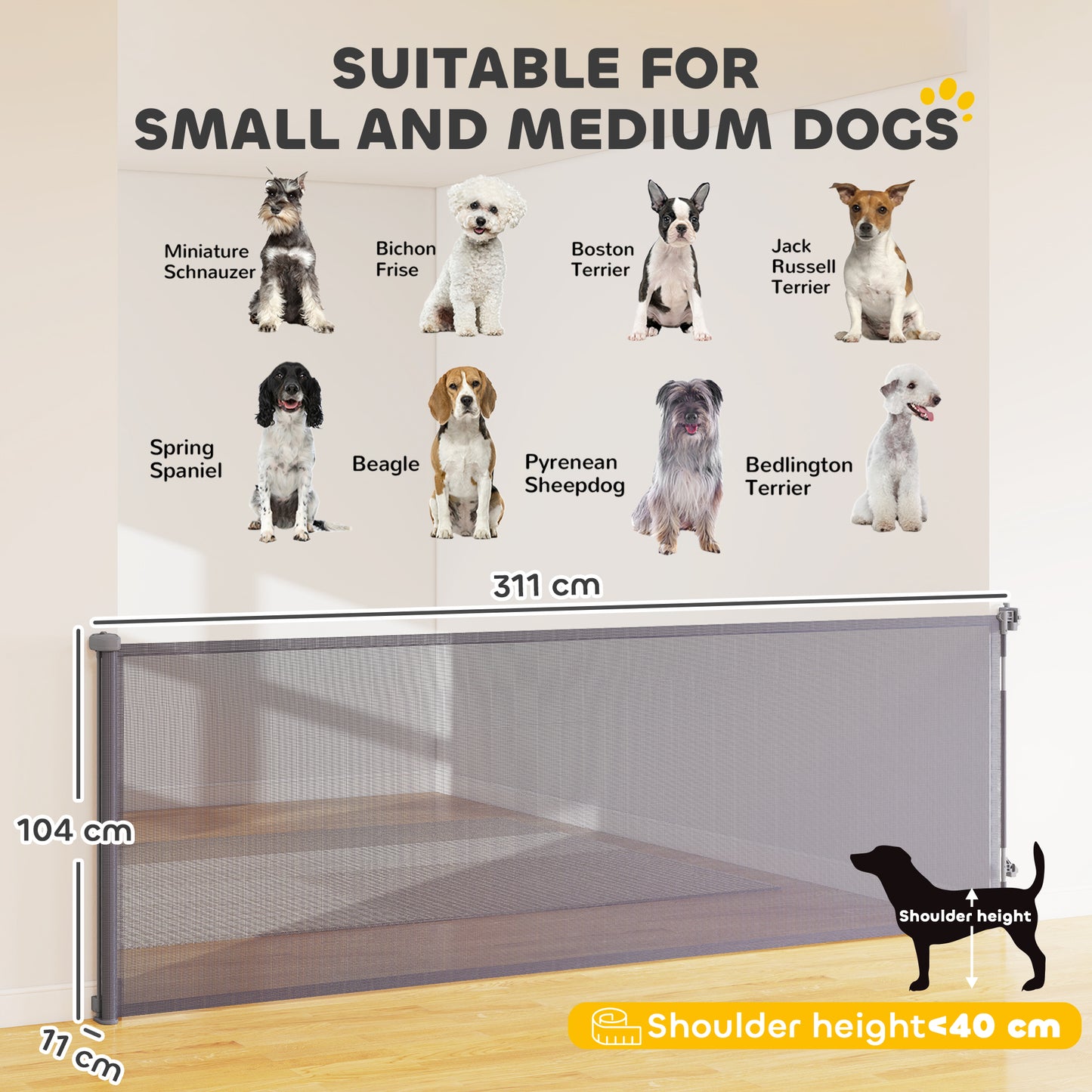 Stair Gate for Dogs, Pet Gate, Extends to 300 cm Wide & 104 cm Tall