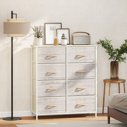 Fabric Chest of Drawers, 8 Drawer Dresser for Bedroom, Natural Wood
