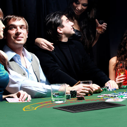 7 Player Poker Table, 182 cm Folding Blackjack Table with Chip Tray, Cup Holders, Padded Rails, Portable Half-shape Card Game Tables with Felt Top and Metal Base, Green