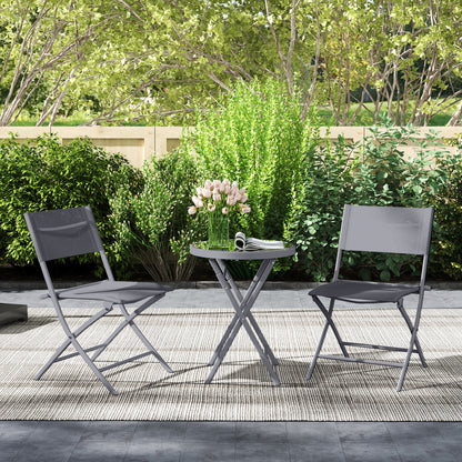 3 Pieces Outdoor Bistro Set, Glass Top Table and Chairs, Grey
