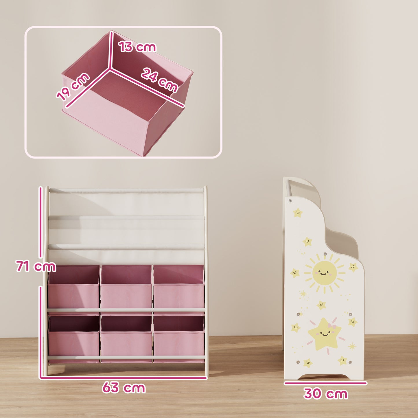 Kids Storage Unit with 6 Fabric Drawers & 2-Tier Sling Rack, Pink