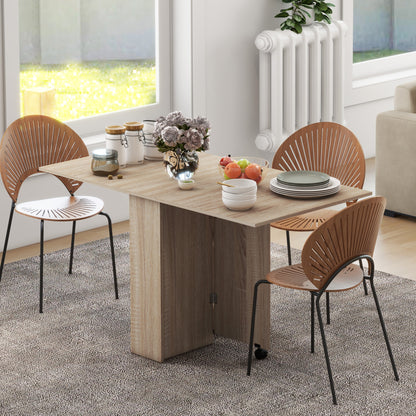 Mobile Drop Leaf Dining Table, Folding Desk with 2 Wheels, Natural