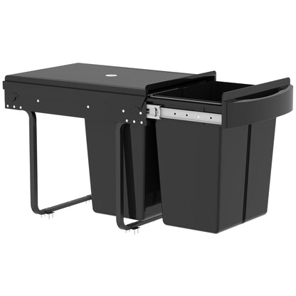 Pull Out Bin with Smooth Glide and Frosted Storage Lid, Soft-Close Kitchen Under Sink Bin with 2 Removable Compartments and Handle for Waste and Recycling, 40L (20L+20L), Black