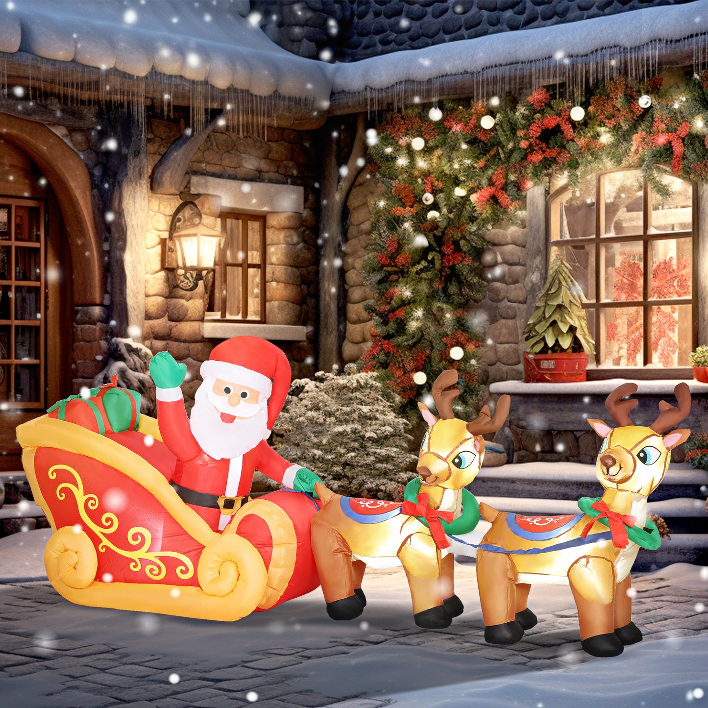 7.9ft Christmas Inflatable Santa on Sleigh, Blow Up Decoration