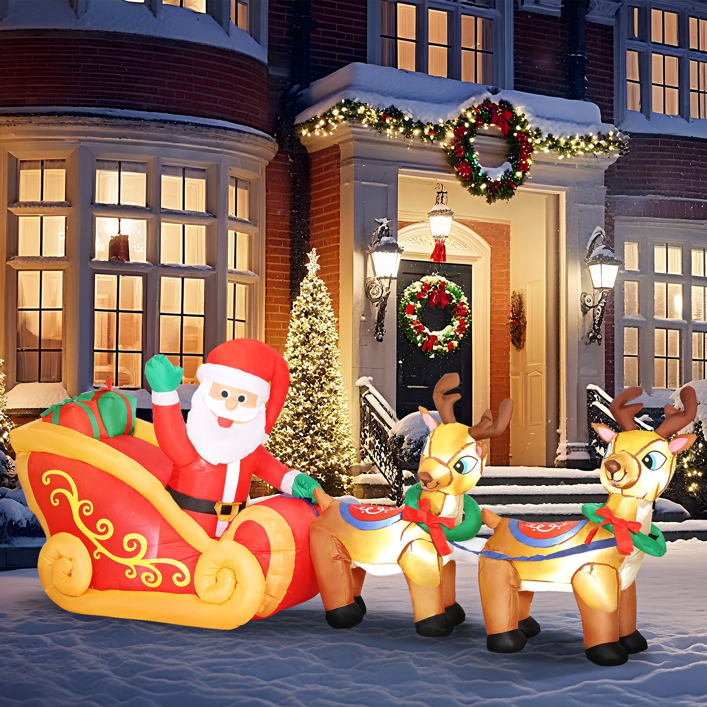 7.9ft Christmas Inflatable Santa on Sleigh, Blow Up Decoration