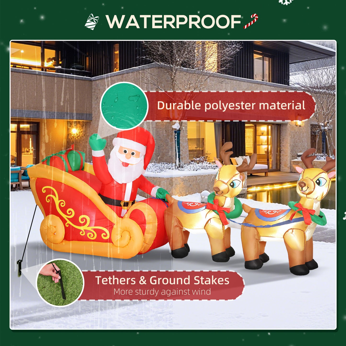 7.9ft Christmas Inflatable Santa on Sleigh, Blow Up Decoration