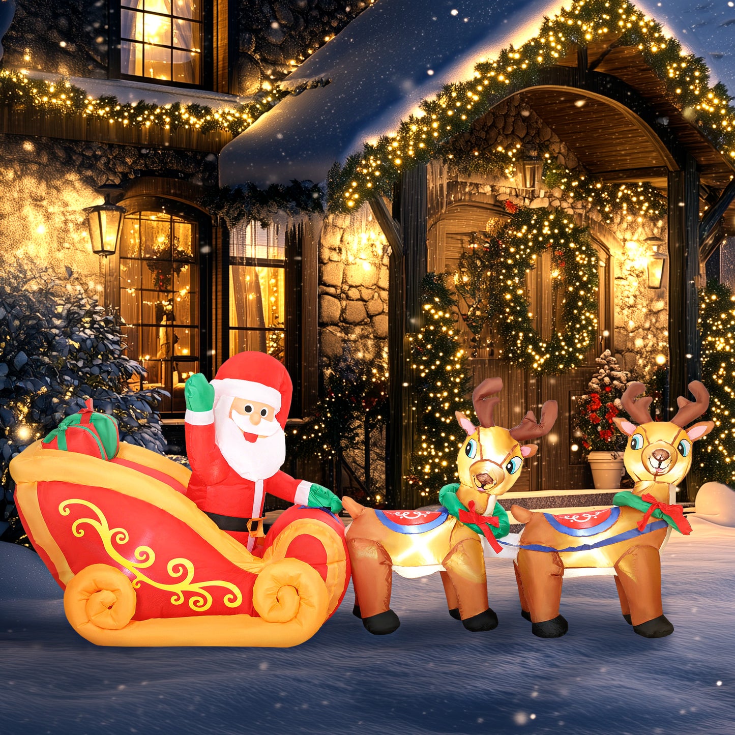 7.9ft Christmas Inflatable Santa on Sleigh, Blow Up Decoration