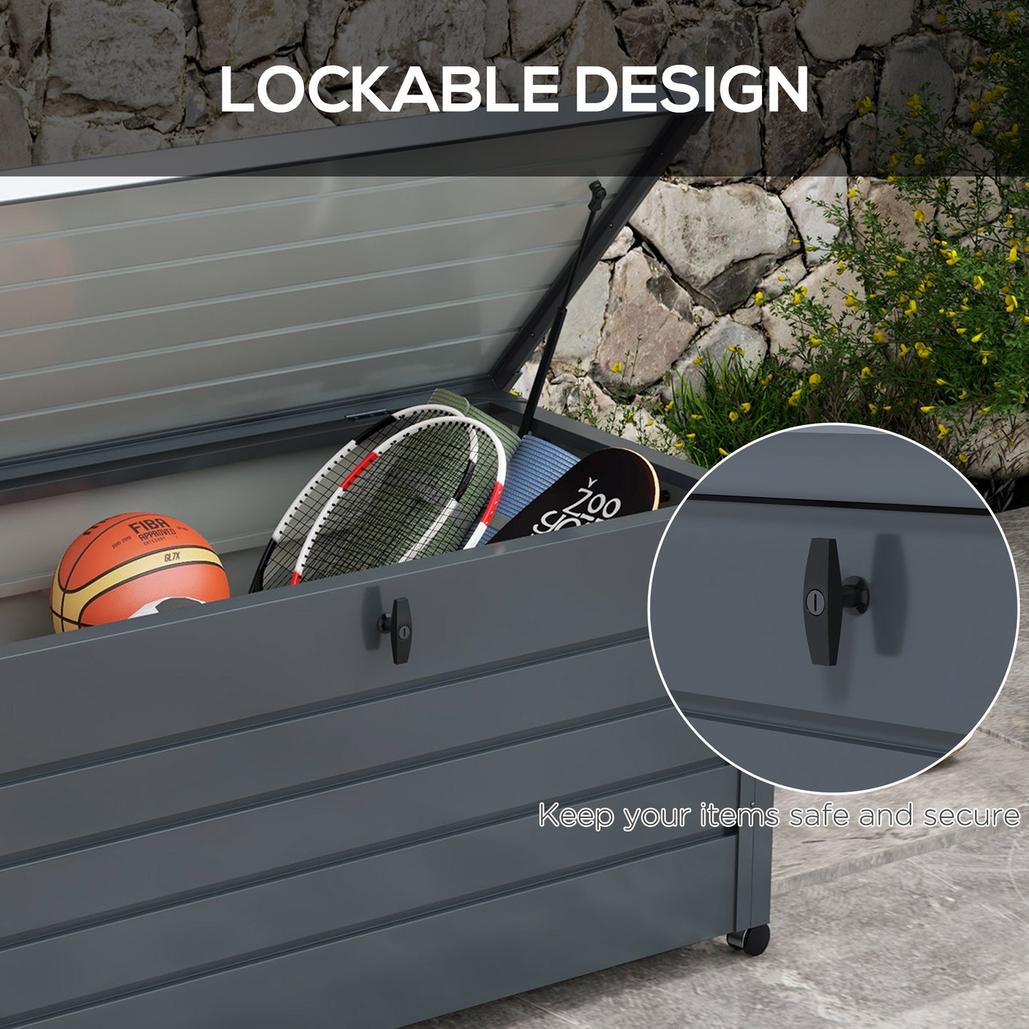 331L Outdoor Storage Box Waterproof with Wheels and Lock