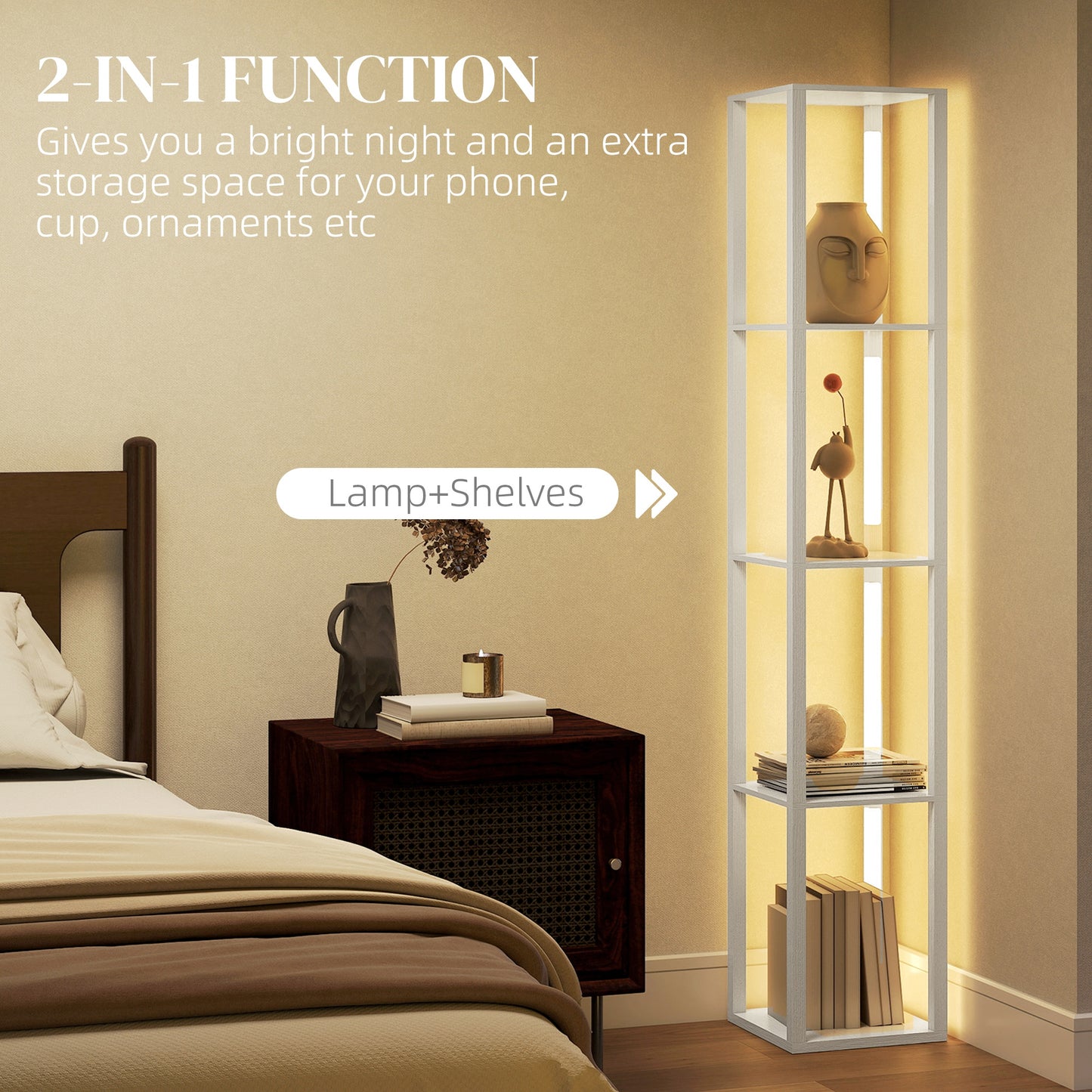Floor Lamp for Living Room, Standing Lamp with Foot Switch, White