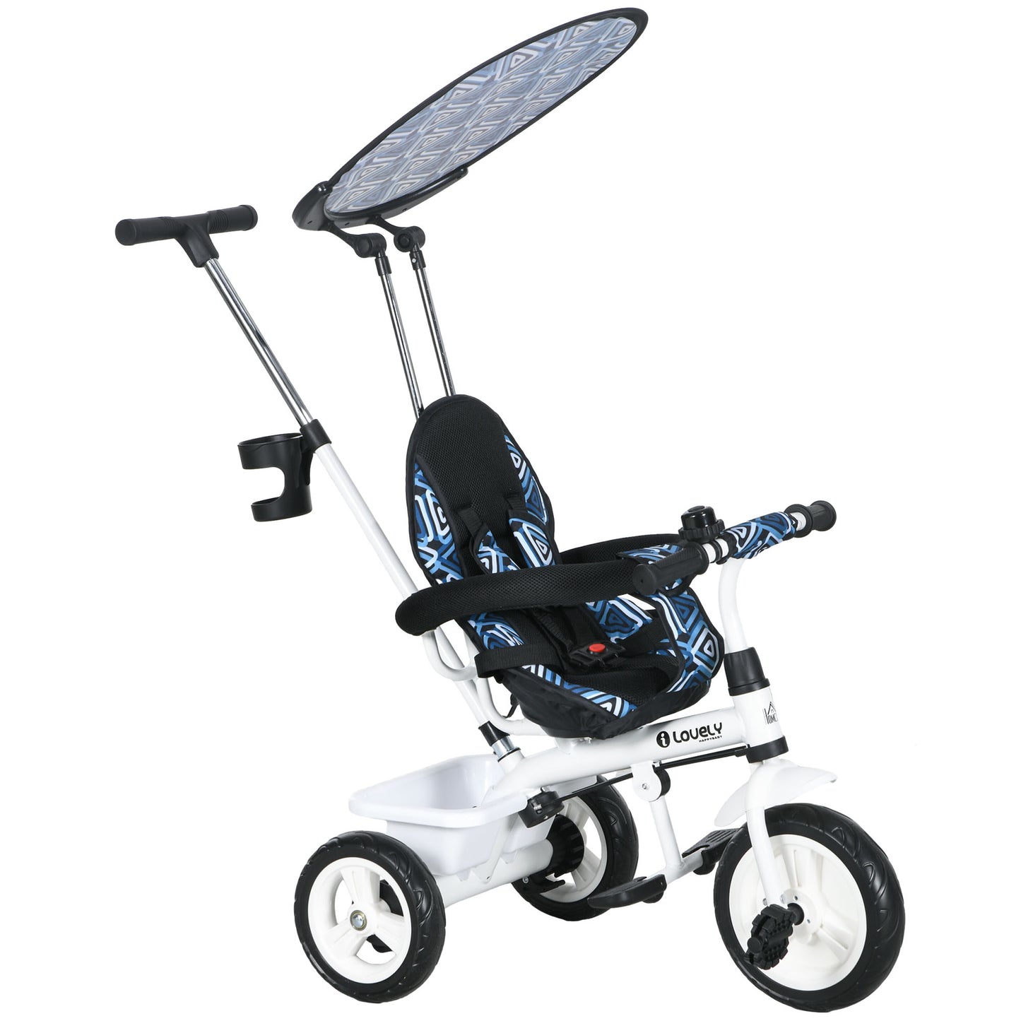 6 in 1 Kids Tricycle w/ Removable Handle for 1.5+ year, Blue