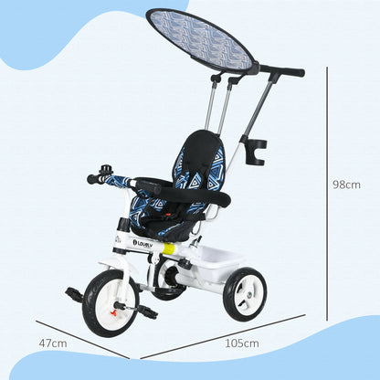 6 in 1 Kids Tricycle w/ Removable Handle for 1.5+ year, Blue