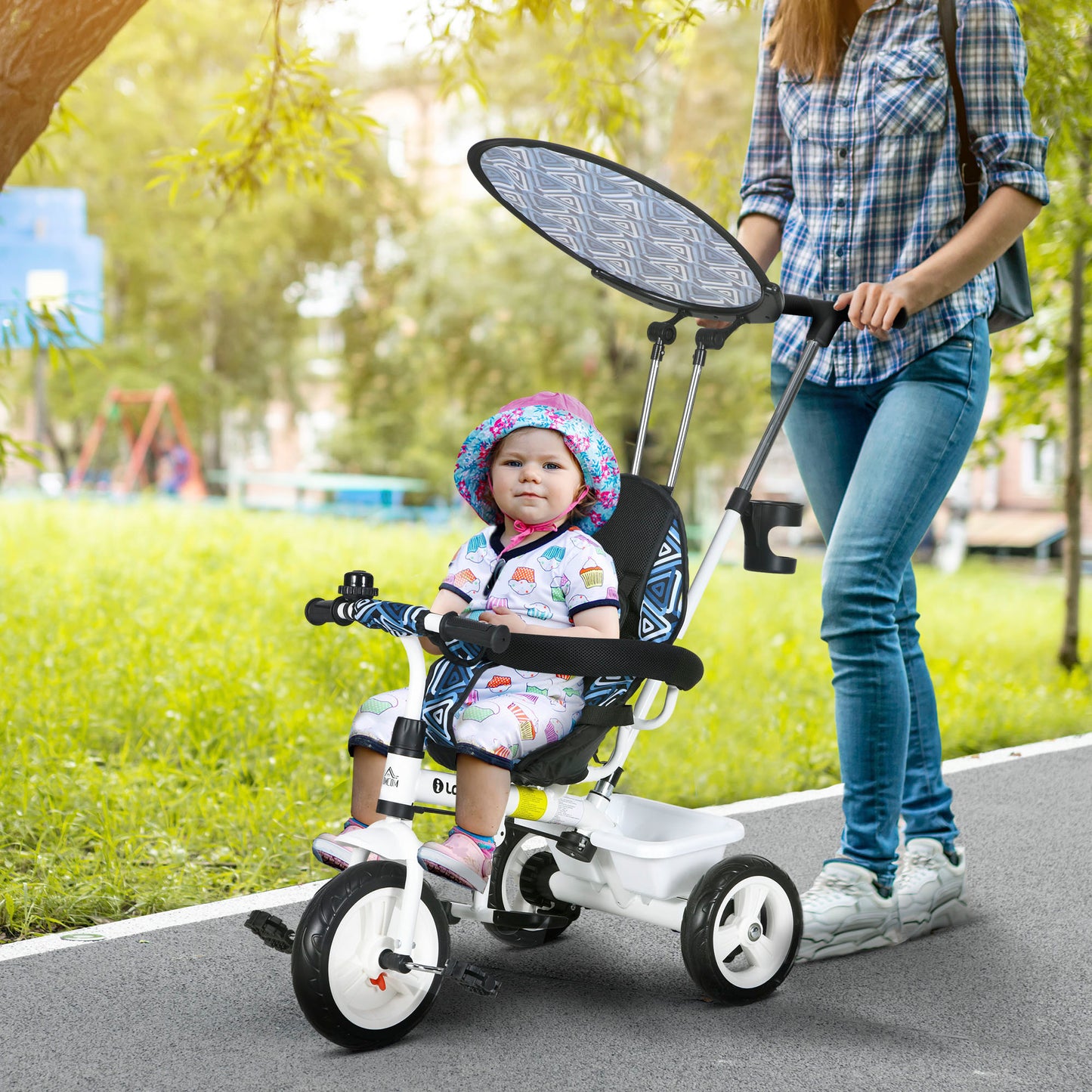 6 in 1 Kids Tricycle w/ Removable Handle for 1.5+ year, Blue
