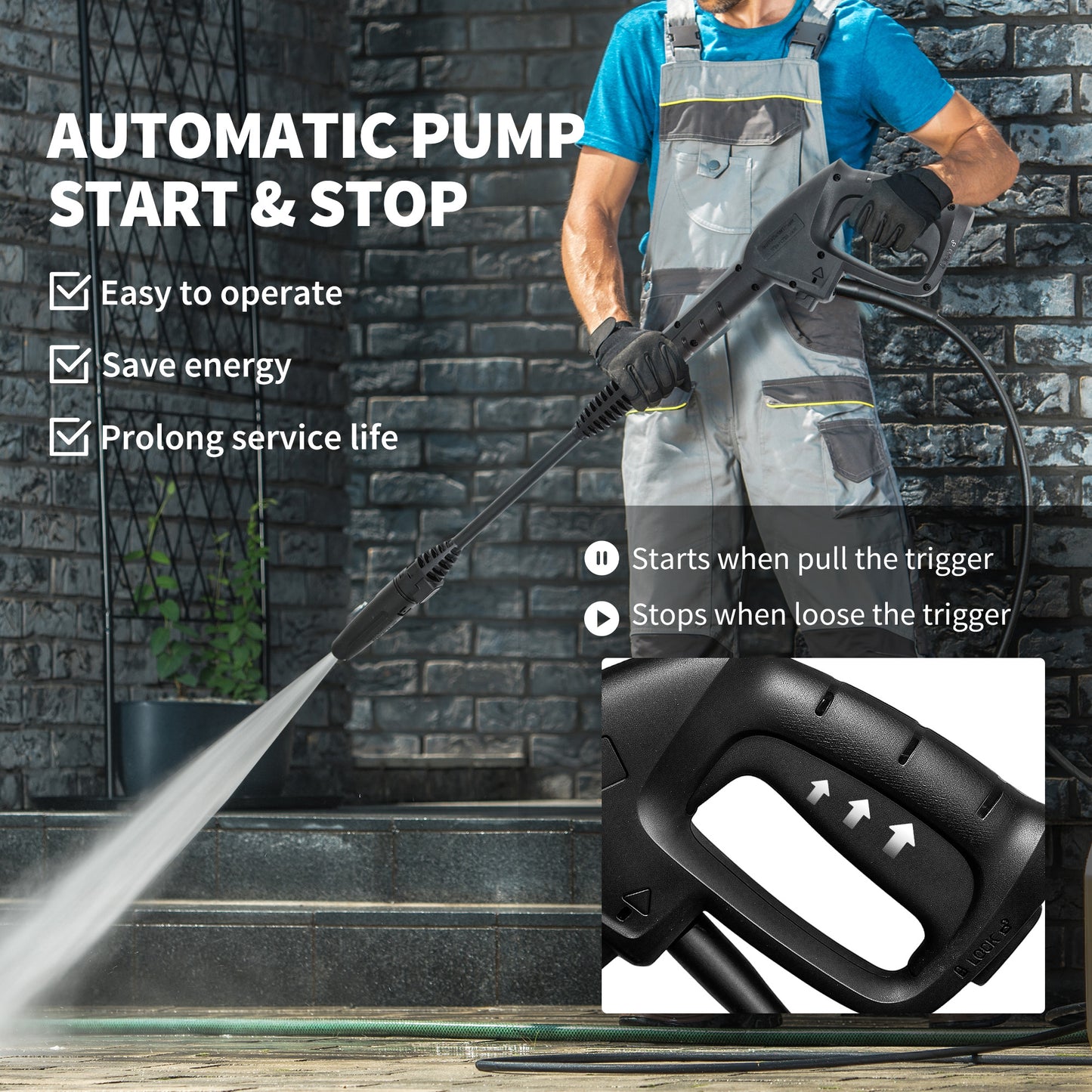 1800W Power Washer 150 Bar Pressure with Adjustable Nozzle, Blue