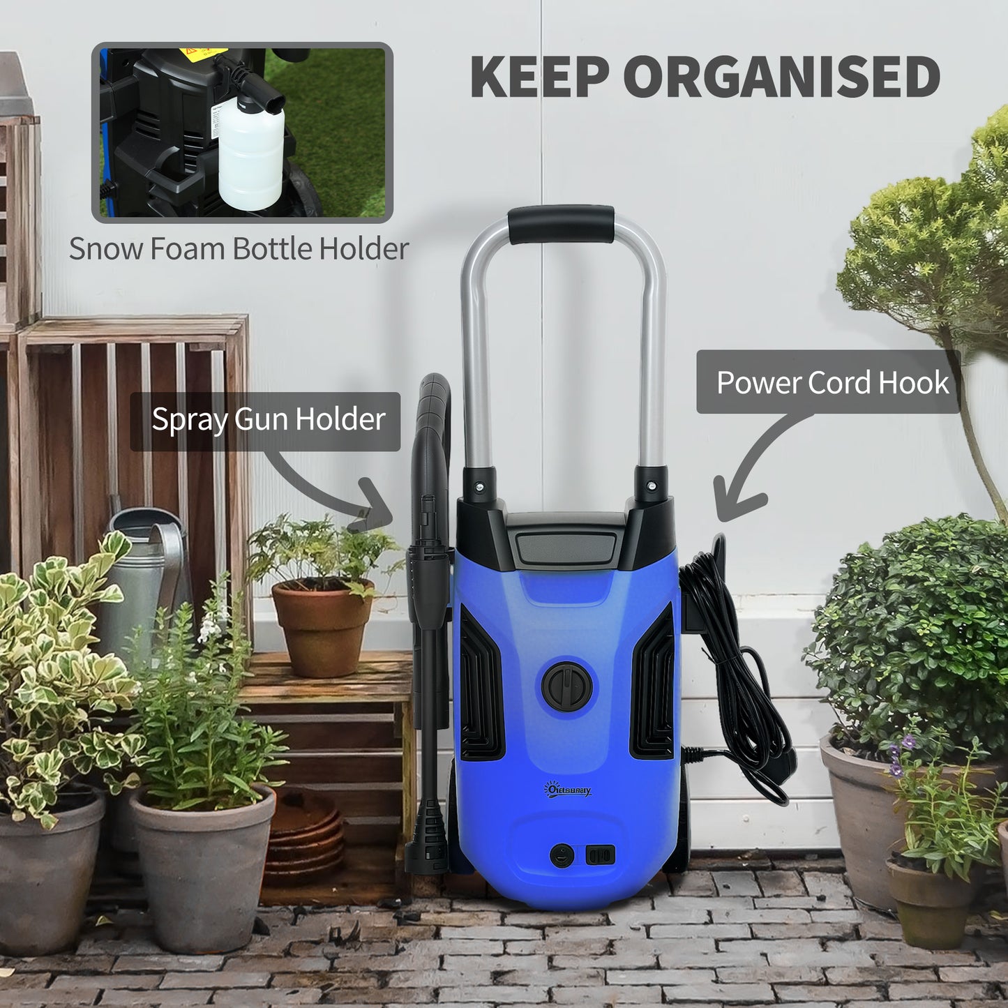 1800W Power Washer 150 Bar Pressure with Adjustable Nozzle, Blue