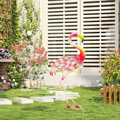 Flamingo Garden Statue, Metal Garden Ornament with Stakes, Pink