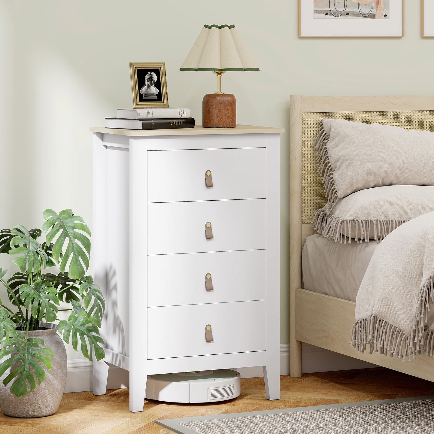 Bedroom Chest of Drawers, Modern 4 Drawer Dresser, White