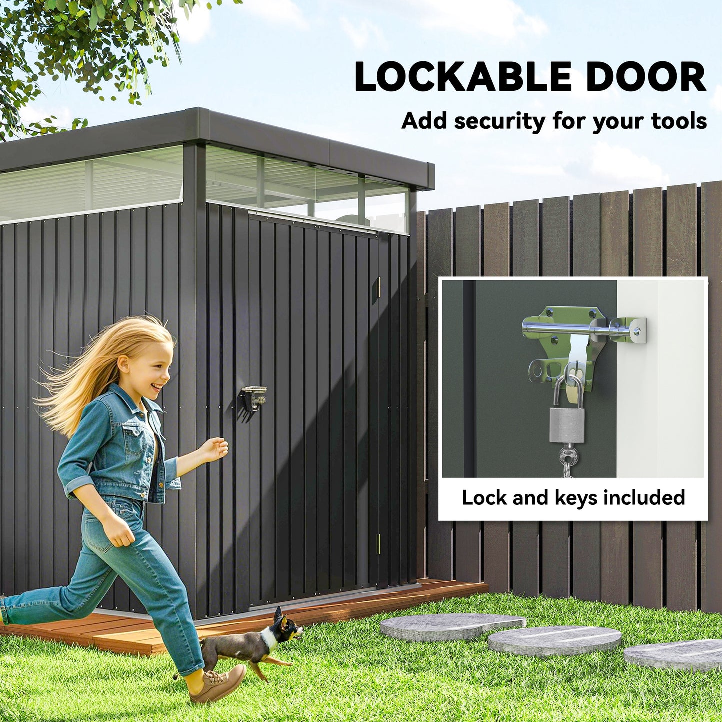 5.3 x 8.5ft Galvanised Steel Garden Shed with Roof Windows