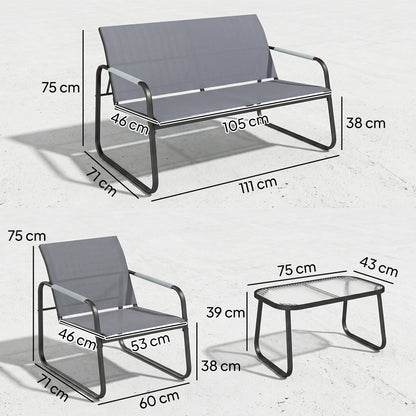 Garden Sofa Set with Loveseat, 2 Armchairs, Tempered Glass Table