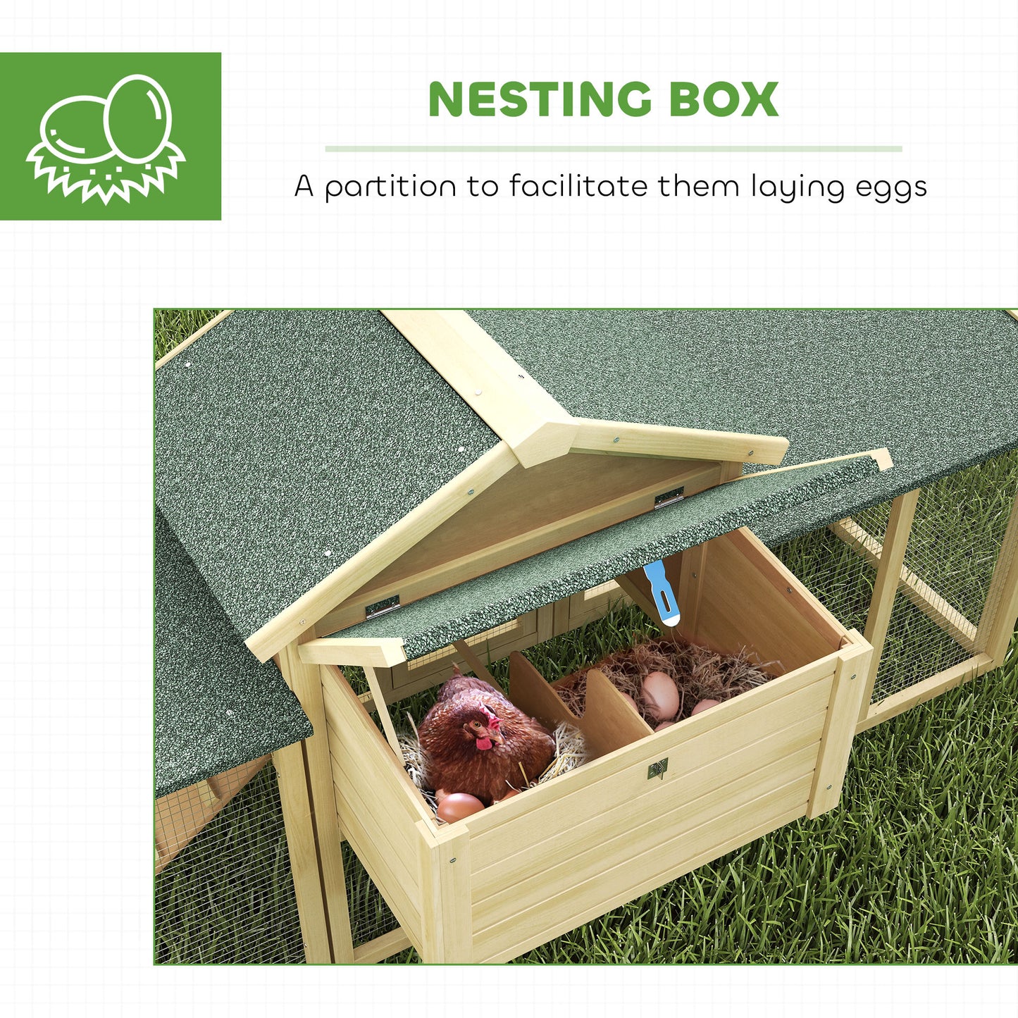 Wooden Chicken Coop Hen House with Nesting Box Run