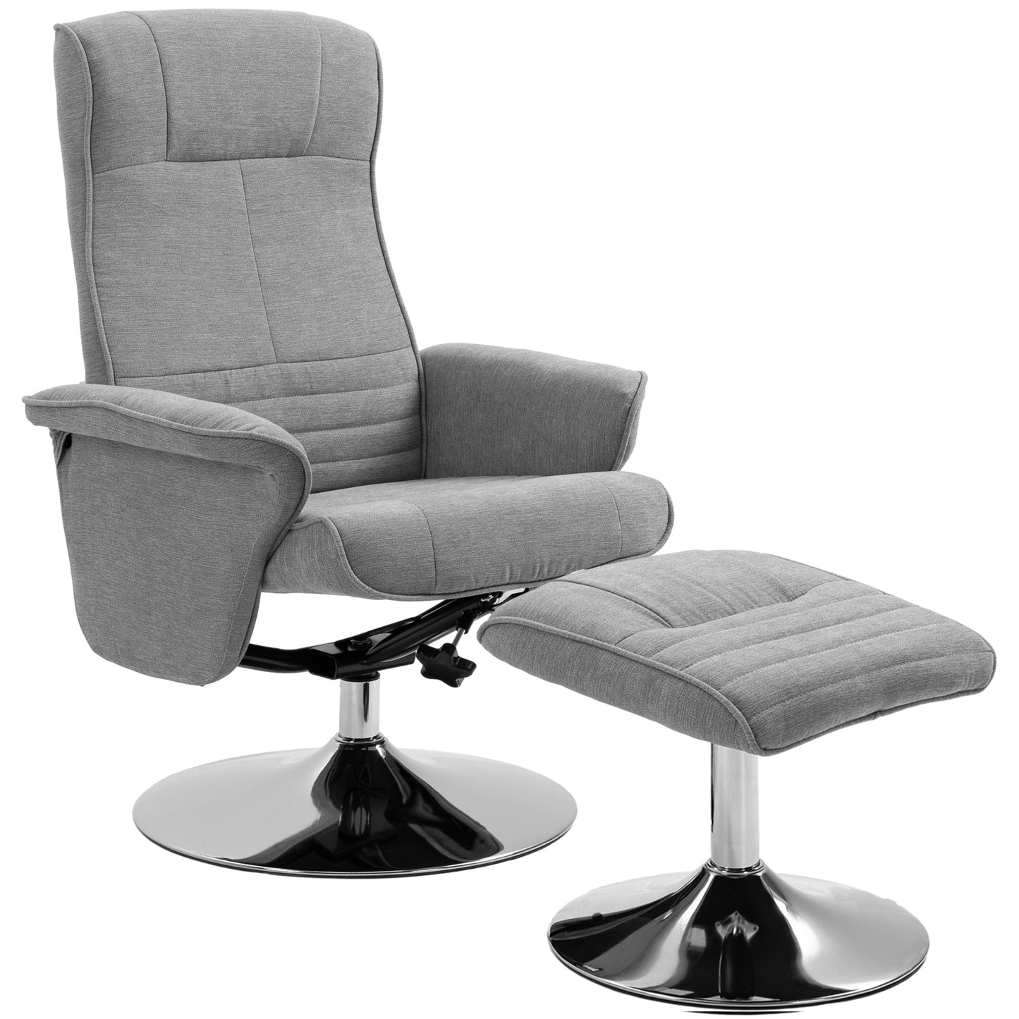 Upholstered Swivel Recliner Armchair with Ottoman, Grey
