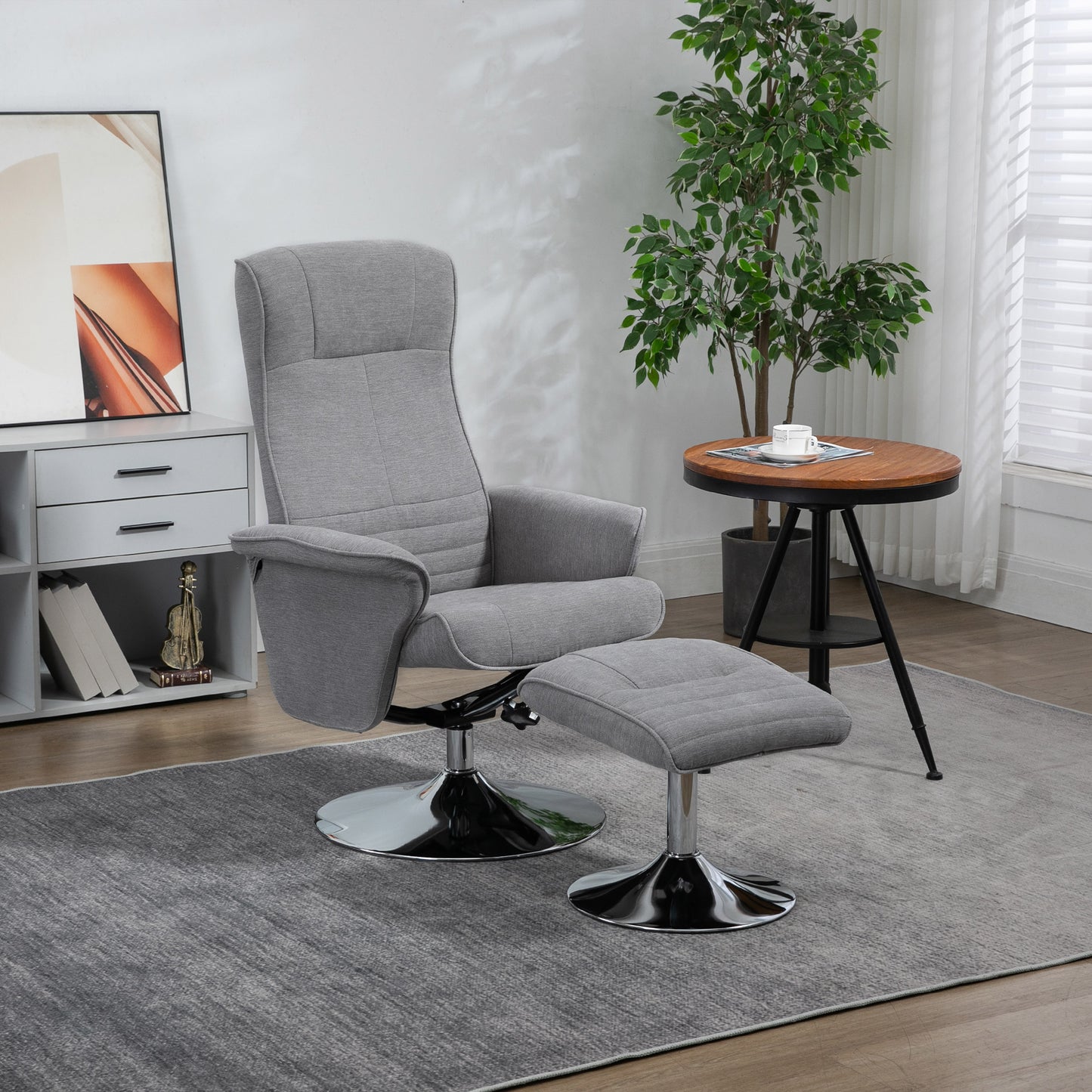 Upholstered Swivel Recliner Armchair with Ottoman, Grey