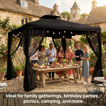 3 x 3 m Metal Gazebo Garden Outdoor 2-Tier Roof Marquee Party Black
