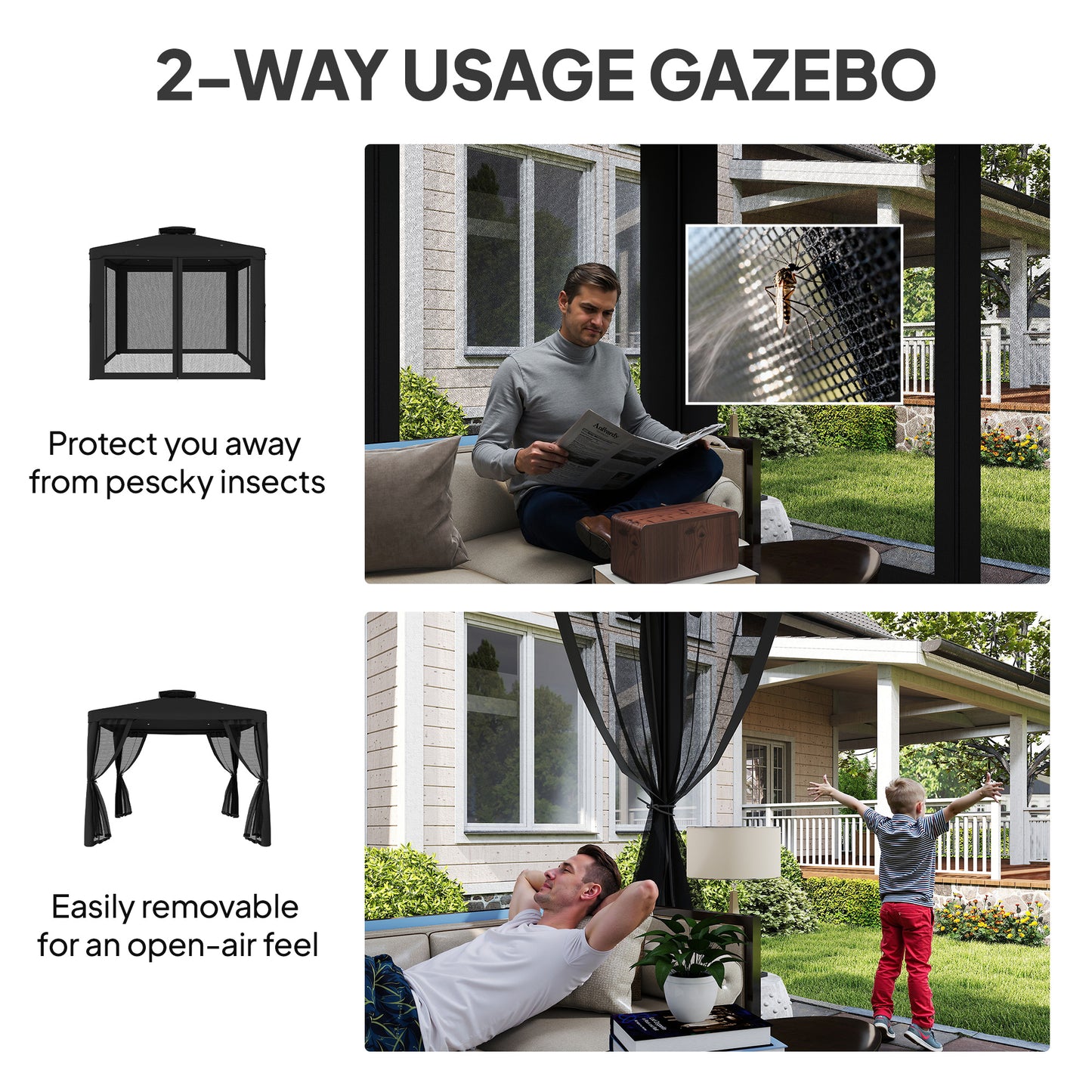 3 x 3 m Metal Gazebo Garden Outdoor 2-Tier Roof Marquee Party Black