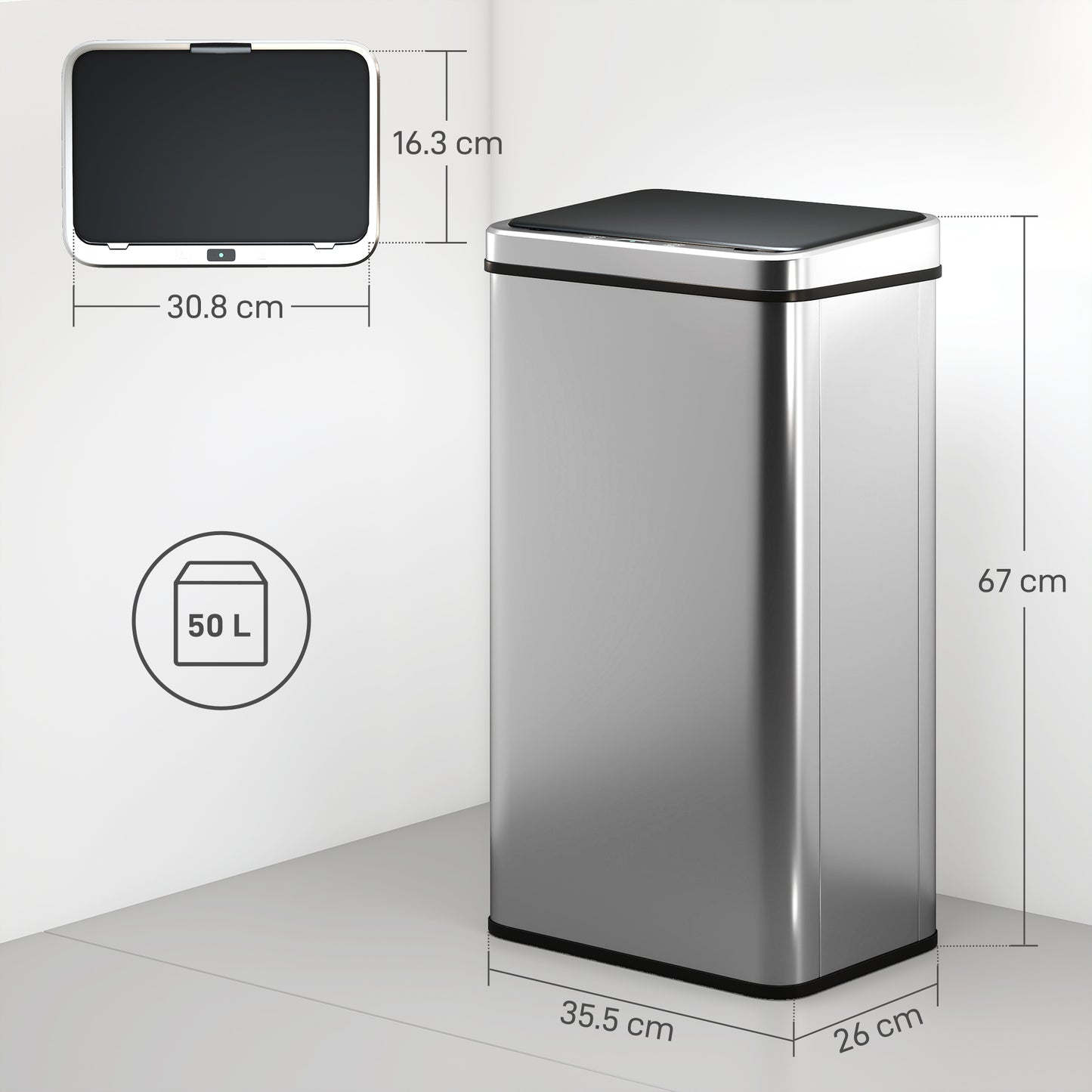 Kitchen Bin with Fast Motion Sensor, 50L Stainless Steel Sensor Bin