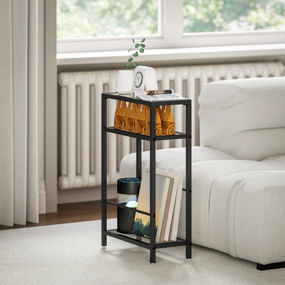 Slim Side Table, End Table with Tempered Glass Tabletop, Black