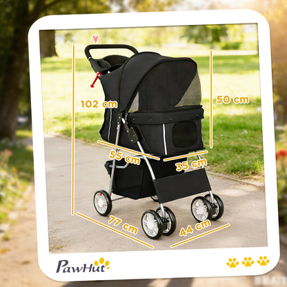 Pet Stroller Carrier Foldable Deluxe Walk Travel Dog, Black