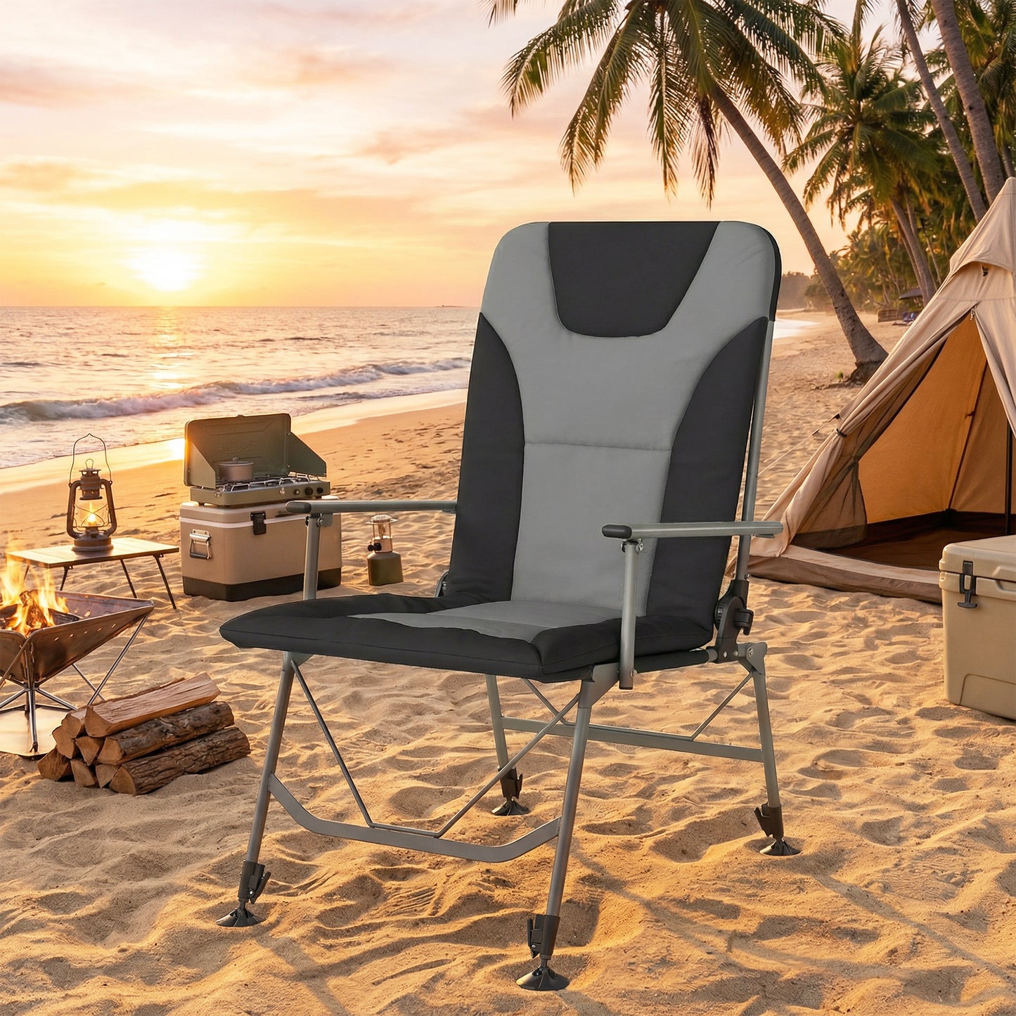 Camping Chair Reclining Padded for Adults Black