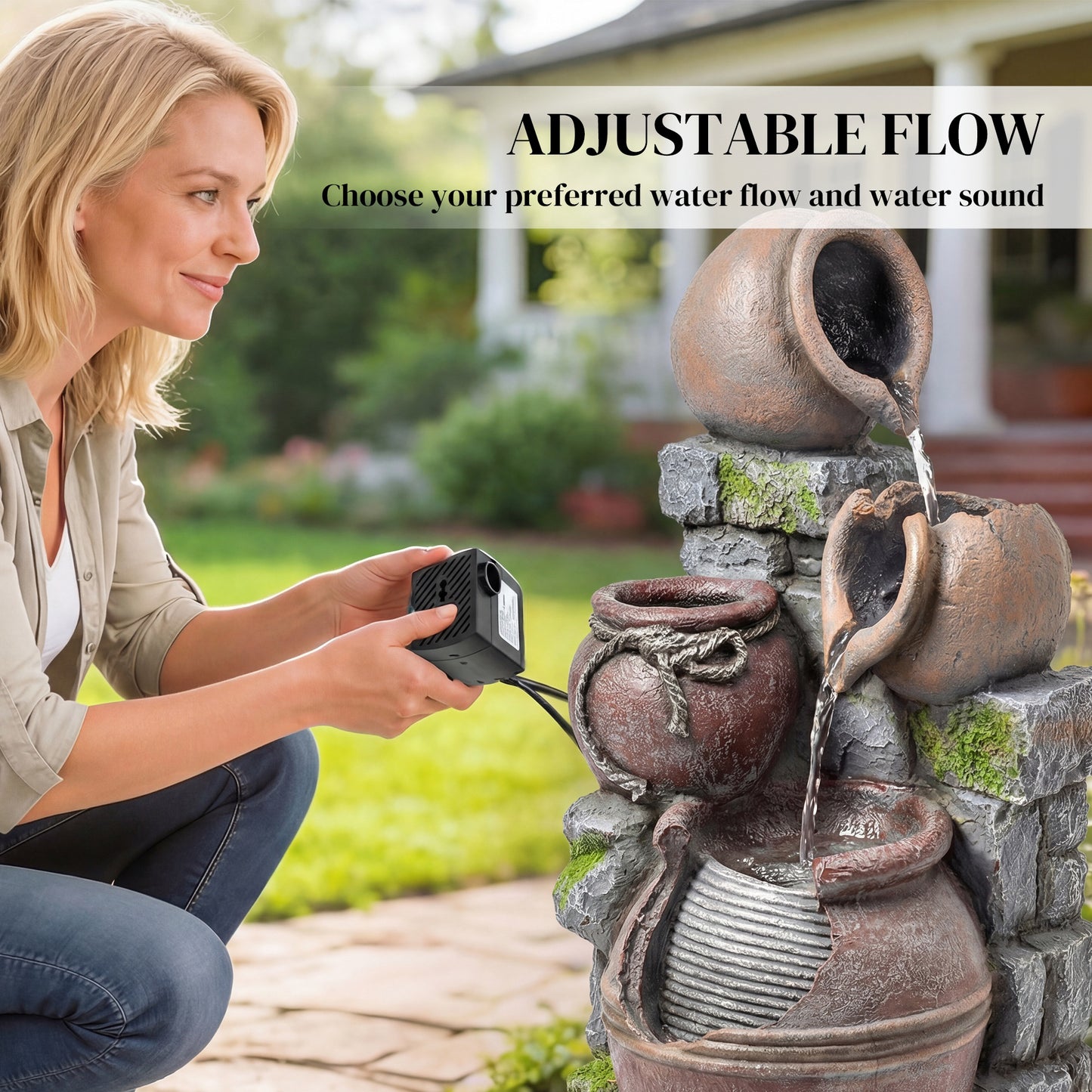 Outdoor Fountain with LED Lights, 4-Tier Garden Fountain