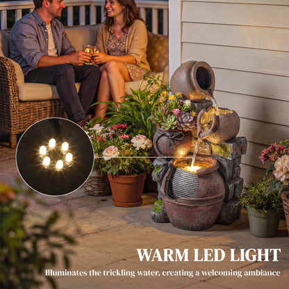 Outdoor Fountain with LED Lights, 4-Tier Garden Fountain
