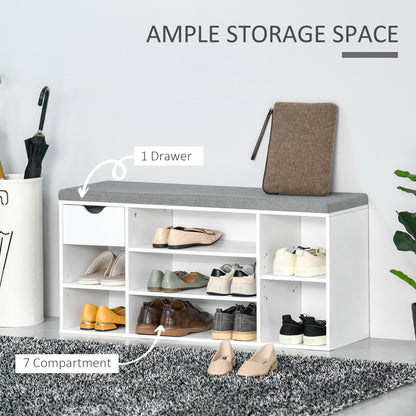 Shoe Storage Cabinet Bench w/ Cushion Adjustable Shelves White
