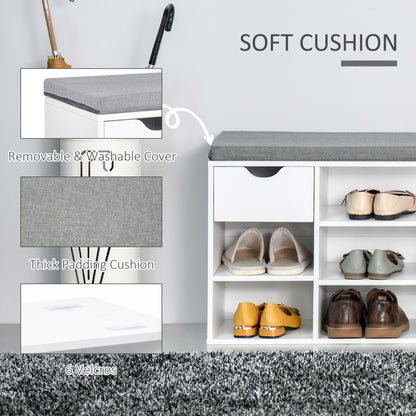 Shoe Storage Cabinet Bench w/ Cushion Adjustable Shelves White