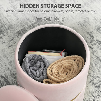 Round Pouffe Storage Footstool with Hidden Space, Pink