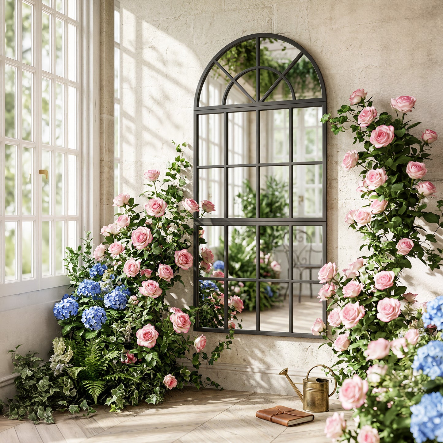 Large Arched Wall Mirror with 3-Piece and Tempered Glass