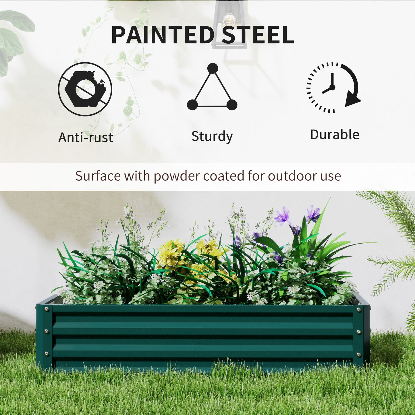 Set of 2 Raised Garden Bed Elevated Planter Box for Flowers Green